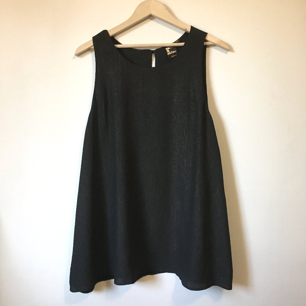 Rock & Shine Black Crepe Gold Glitter Keyhole Tank Top - 3X